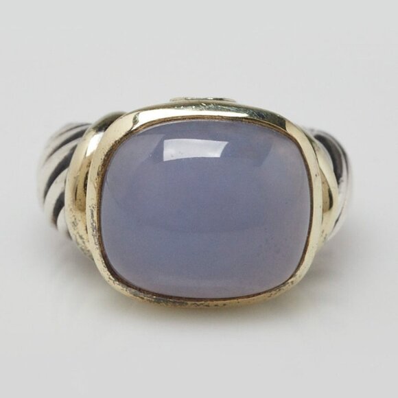 David Yurman 14K Gold/Sterling Silver Cable Chalcedony Noblesse Cocktail Ring - Picture 1 of 5